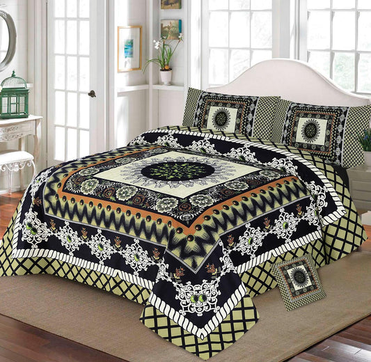Floral Green Black -  Bed Sheet Set