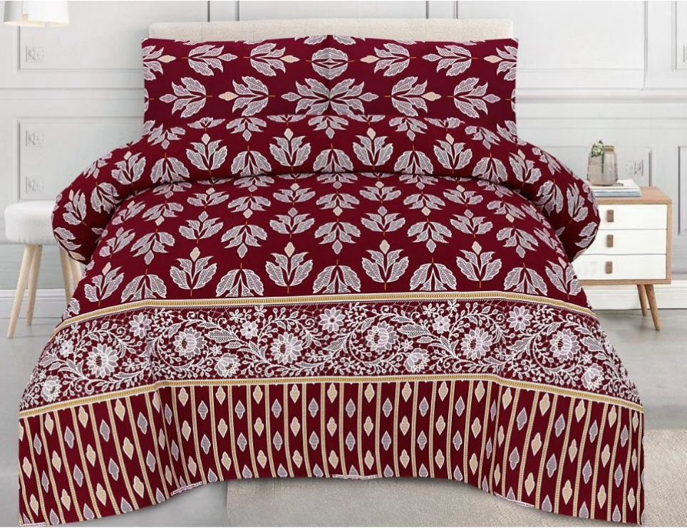 Floral Deep Burgundy & Lace Bedsheet