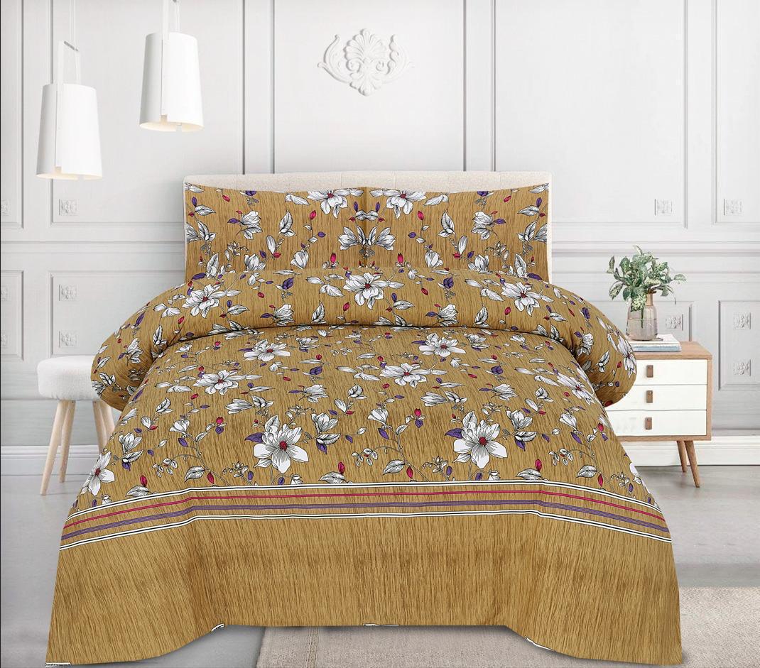 Floral Golden- Printed Bedsheet