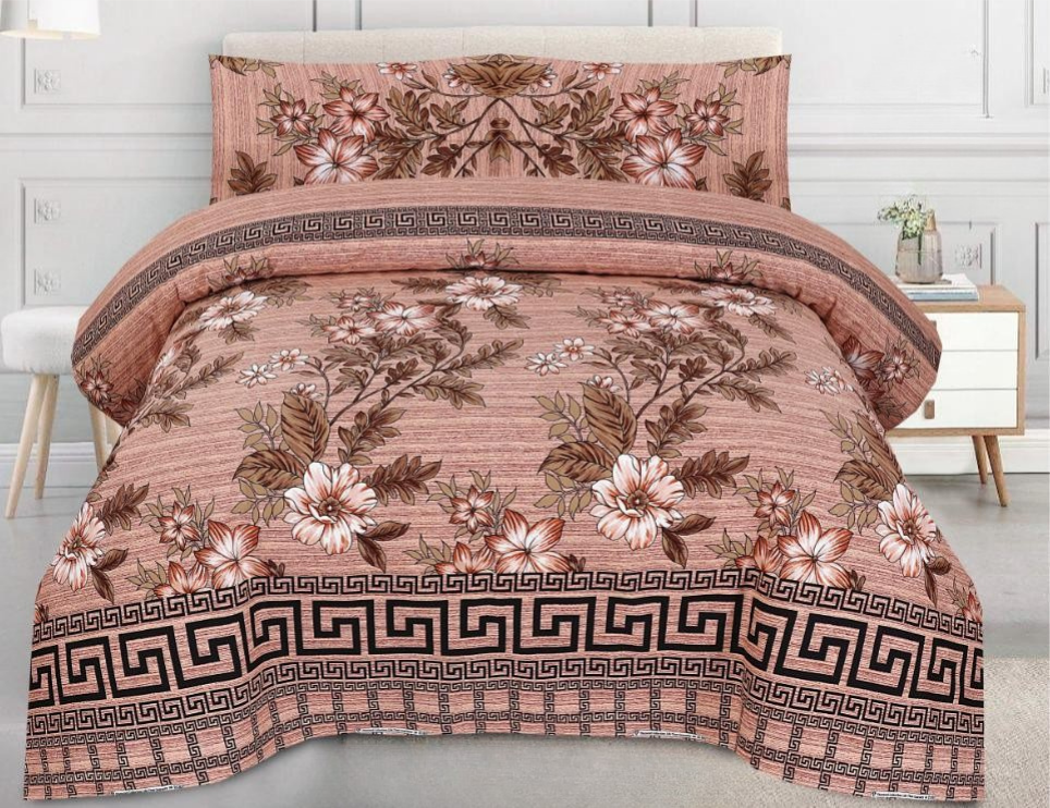 Floral Copper & Black Greek Pattern Bedsheet