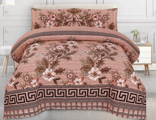 Floral Copper & Black Greek Pattern Bedsheet