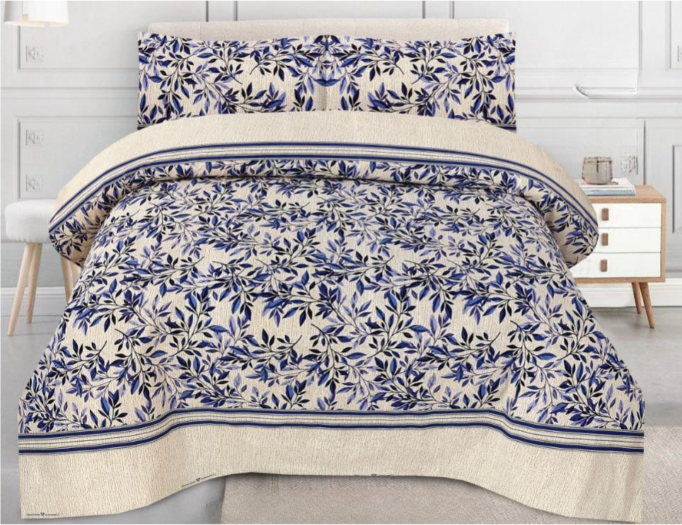 Floral Navy & Beige Leaf Bedsheet