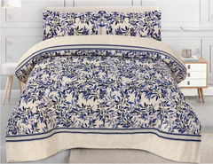 Floral Navy & Beige Leaf Bedsheet