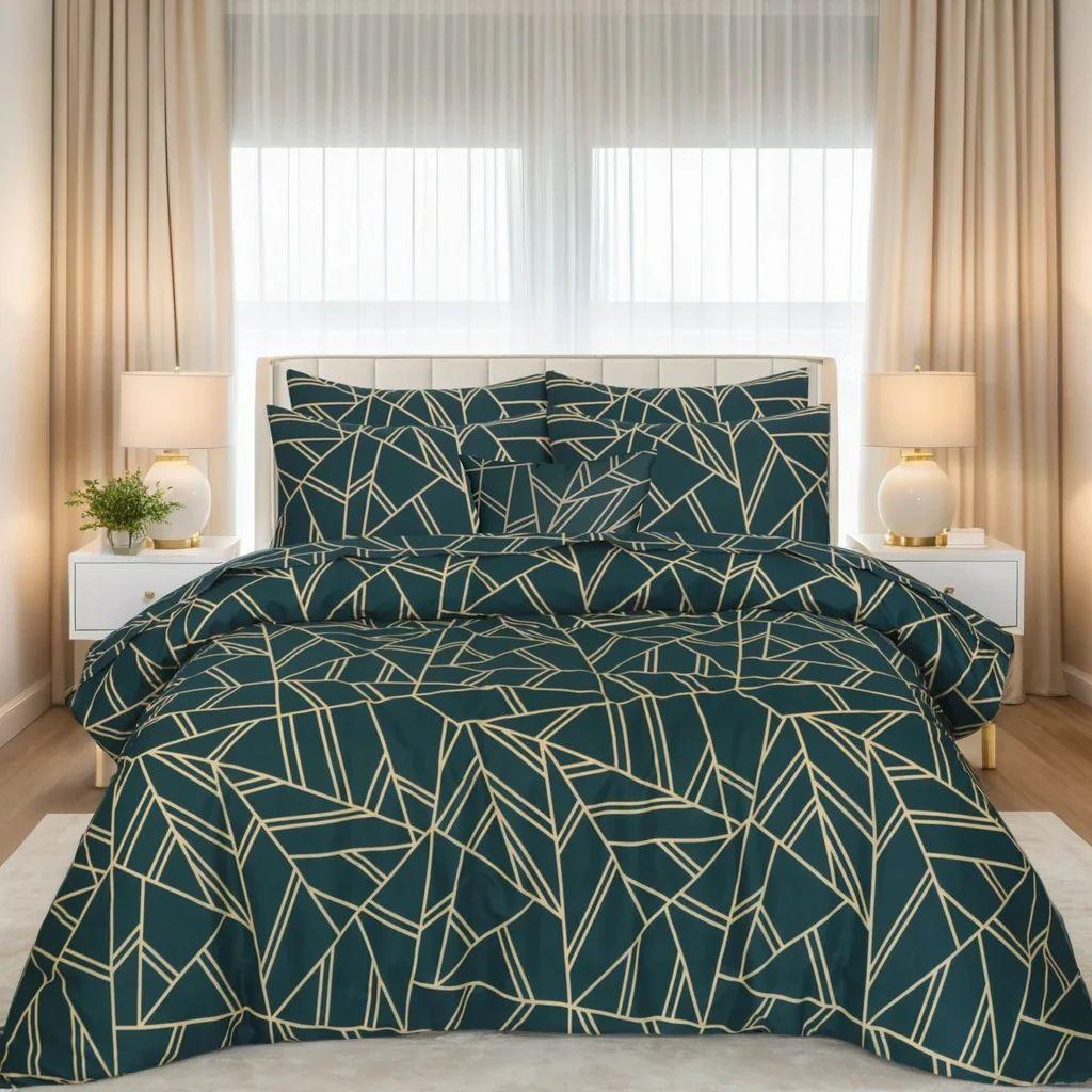 Vickie Emerald Green & Gold Grid Razai Set