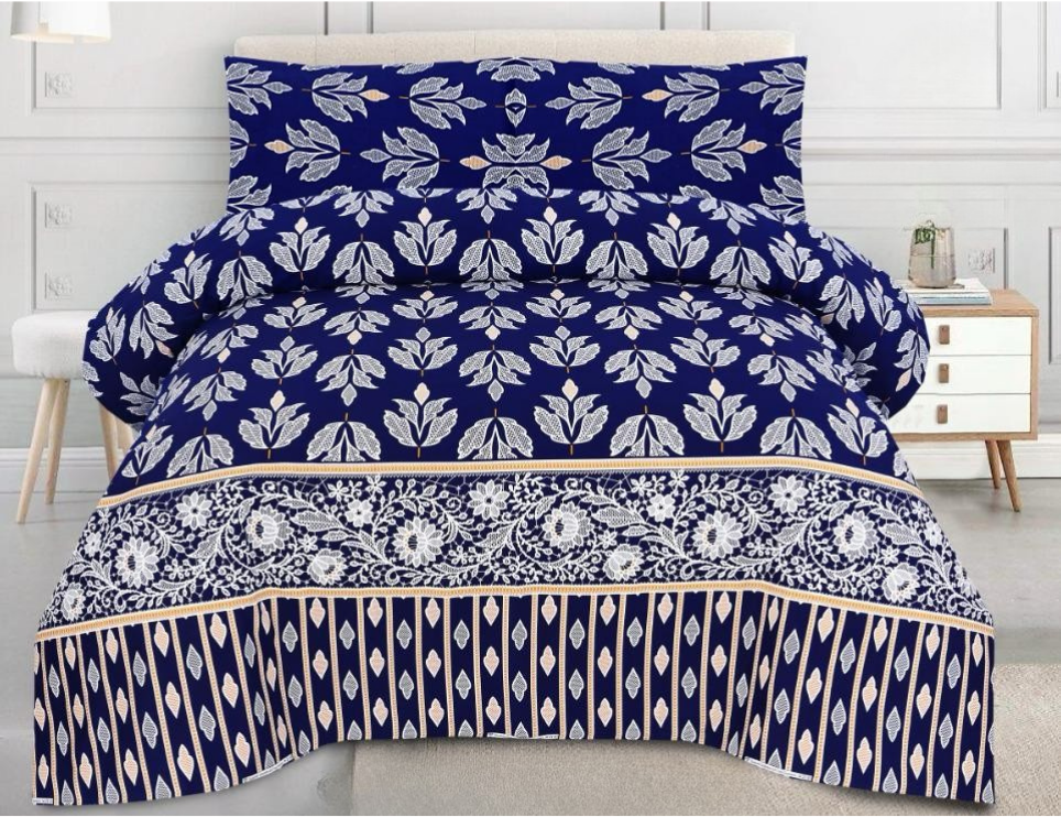 Floral Cobalt & White Lace Bedsheet