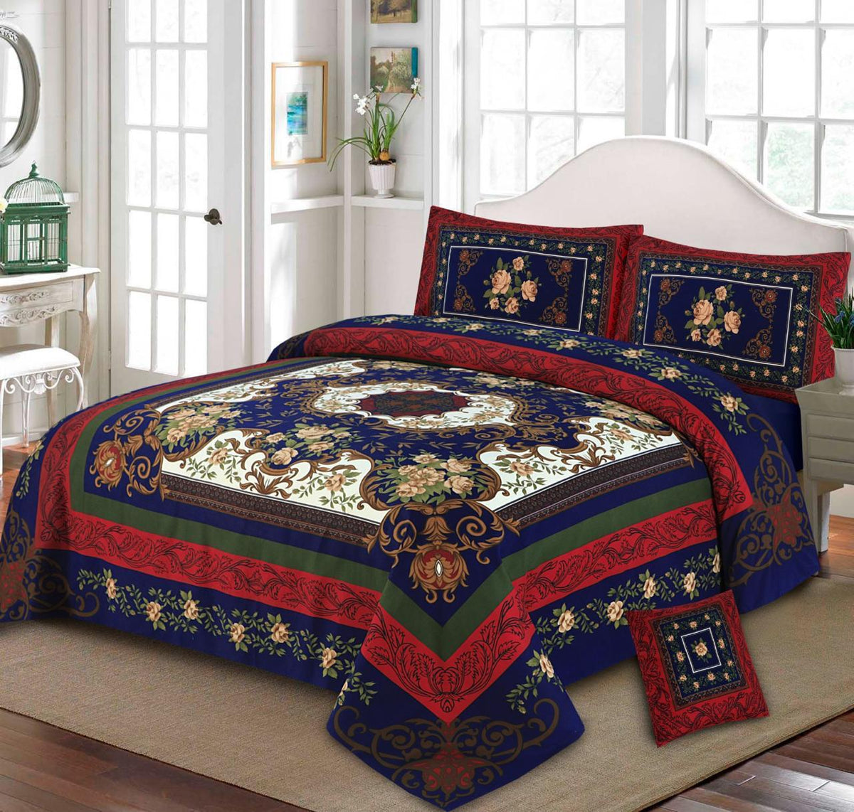 Floral Navy Red -  Bed Sheet Set